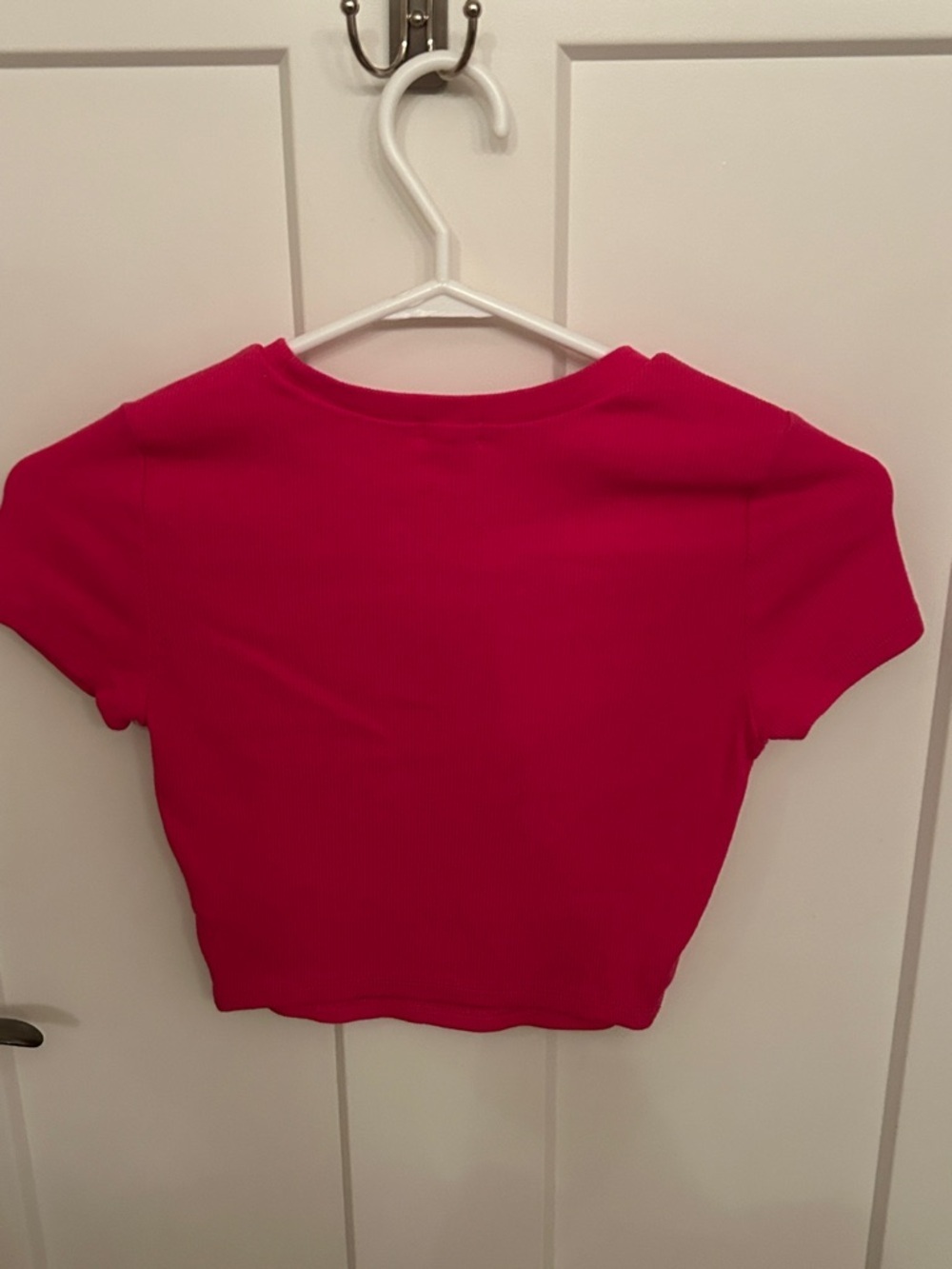 Garage Women's Ribbed Short Sleeve Crop Top - Hot Pink, size S - Picture 3 of 5